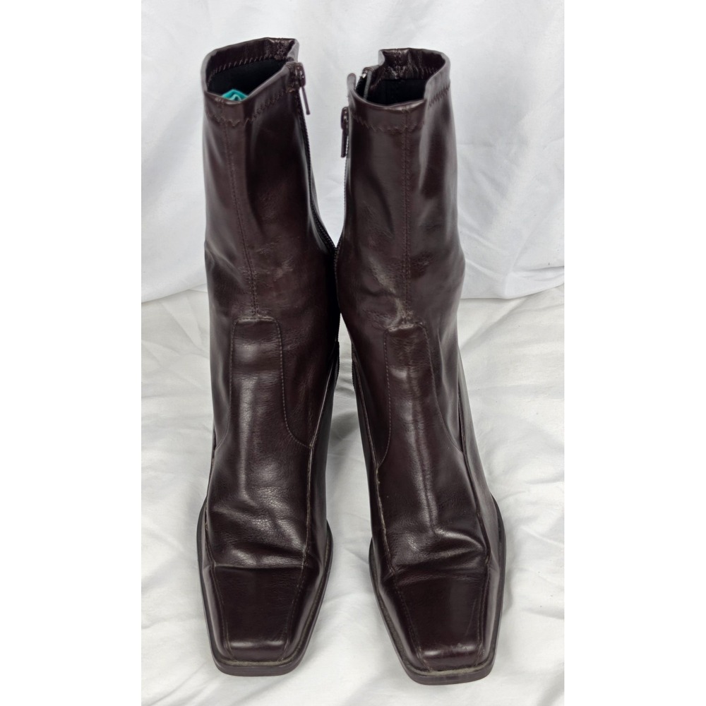 Worthington Womens 9M Brown Square Toe Ankle Boots Side Zip Y2K Block Heel